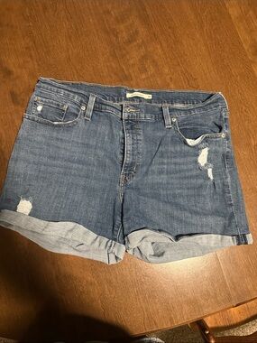 Levi's Distressed Rolled Hem Denim Shorts - Blue